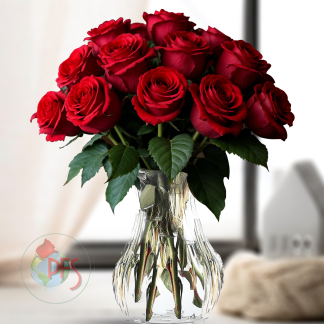 Vased Dozen Roses
